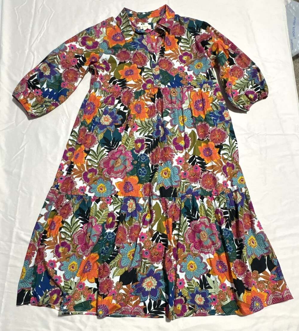 Maeve by Anthropologie Floral Long Sleeve Tiered Midi Dress XL